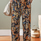 Multicolour Floral Shirred High Waist Wide Leg Pants with Tie