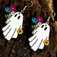 White Cute Ghost with Flower Halloween Hook Earrings