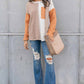 Orange Long Sleeve Colorblock Chest Pocket Textured Knit Top