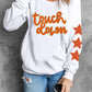 Beige Glittering Touch Down Patched Pattern Star Sleeve Sweatshirt