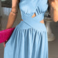 Halter Sleeveless Tied Detail Shirred Criss Cross Flared Dress Glamorous Evening Dress