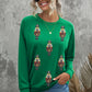 Green Sequin Nutcracker Patched Pattern Raglan Sleeve Christmas Sweatshirt