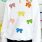 White Chenille Bowknot Patched Graphic Crewneck Sweatshirt