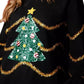 Black Tinsel Trim Glitter Christmas Tree Graphic Sweatshirt