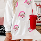 White Ribbed Sequin Santa Claus Graphic Christmas Sweatshirt