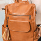 Brown Tassel Decor Retro PU Large Capacity Backpack