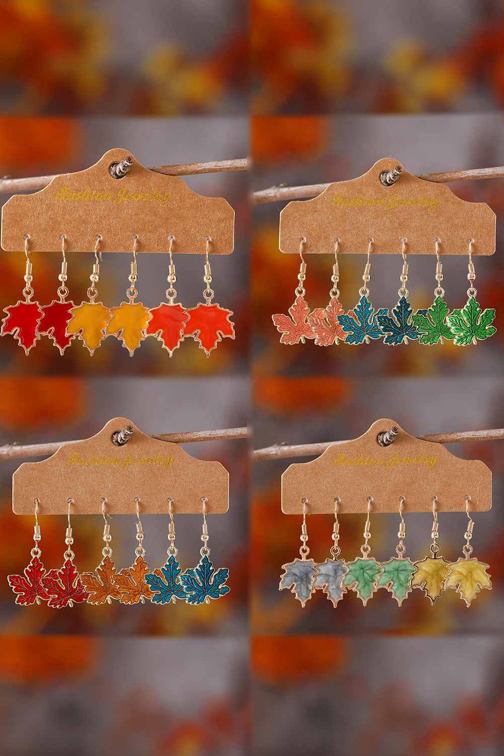 Orange 3 Pairs/Set Thanksgiving Maple Leaves Hook Dangle Earrings