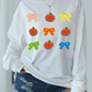 White Chenille Bowknot Pumpkin Graphic Thanksgiving Sweatshirt