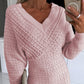 V Neck Hollow Out Long Sleeve Knit Dress