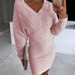 V Neck Hollow Out Long Sleeve Knit Dress