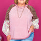 Pink Checkered Paisley Patchwork Raglan Sleeve Seamed Plus Size Top