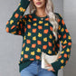 Blackish Green Fall Leaves Pattern Crew Neck Sweater