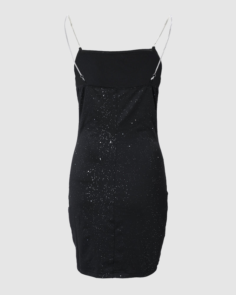 Chain Strap Glitter Bodycon Dress