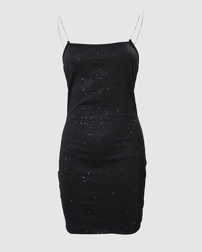 Chain Strap Glitter Bodycon Dress