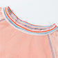 Grapefruit Orange Waffle Knit Wide Bracelet Sleeve Patchwork Raglan Top