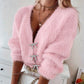 Fuzzy Bowknot Pattern Knit Cardigan