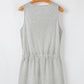 Light Grey Waffle Knit Sleeveless Buttoned Front Drawstring Waist Romper