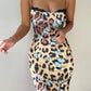 Butterfly Leopard Print Spaghetti Strap Slim Fit Lace Dress Elegant Dress