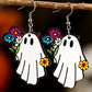 White Cute Ghost with Flower Halloween Hook Earrings