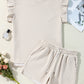 Apricot Textured Ruffled Cap Sleeve Top Shorts Set