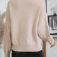 Parchment Solid Color Cable Knit High Neck Drop Shoulder Sweater