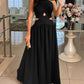 Halter Sleeveless Tied Detail Shirred Criss Cross Flared Dress Glamorous Evening Dress