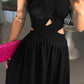 Halter Sleeveless Tied Detail Shirred Criss Cross Flared Dress Glamorous Evening Dress