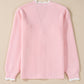 Pink Ribbed Knit Scalloped Edge Side Pockets Buttoned Cardigan