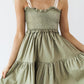 Laurel Green Smocked Bodice Self-tie Straps A-line Ruffled Mini Dress