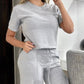 O Neck Short Sleeve Top & Pocket Design Piping Pants Set