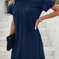 Navy Blue Contrast Lace Raglan Sleeve Pleated Detail Shift Dress