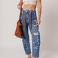 Ashleigh Blue Ripped Splattering Paint Rope Waist Cropped Straight Jeans