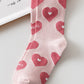 Light Pink Heart Print Ribbed Trim Soft Crew Socks