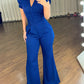 Striped  V Neck Ruffle Flutter Sleeve Flared Jumpsuits Casual Overalls with Belt