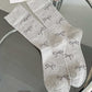 Gray Bow Knot Print Ribbed Crew Socks