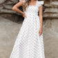 White Polka Dot Flutter Sleeve Square Neck Smocked Maxi Dress