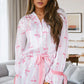 Pink Satin Bow Bell Sleeve Shirt and Ruffled Shorts Pajama Set