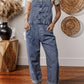 Sail Blue Denim Bib Straight Leg Jumpsuit with Pockets