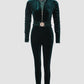 Velvet Zipper Design Ruched Long Sleeve Jumpsuit With Elastic Waistbelt