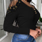 Knit Cold Shoulder Slim Fit Long Sleeve Beaded Chain Tee Casual Top