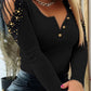 Knit Cold Shoulder Slim Fit Long Sleeve Beaded Chain Tee Casual Top