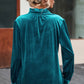 Green Frilled Neck Buttoned Front Velvet Top