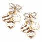 White Rhinestone Bow Circular Pendant Drop Earrings