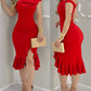 Off Shoulder Bowknot Decor Party Dress Ruffle Hem Slit Bodycon Dress