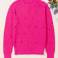 Rose Red Heart Shape Drop Shoulder Round Neck Sweater