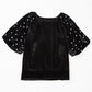 Black Pearl Beaded Half Sleeve Velvet Top