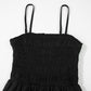 Black Spaghetti Straps Shirred Bodice Pocketed Wide Leg Jumpsuit