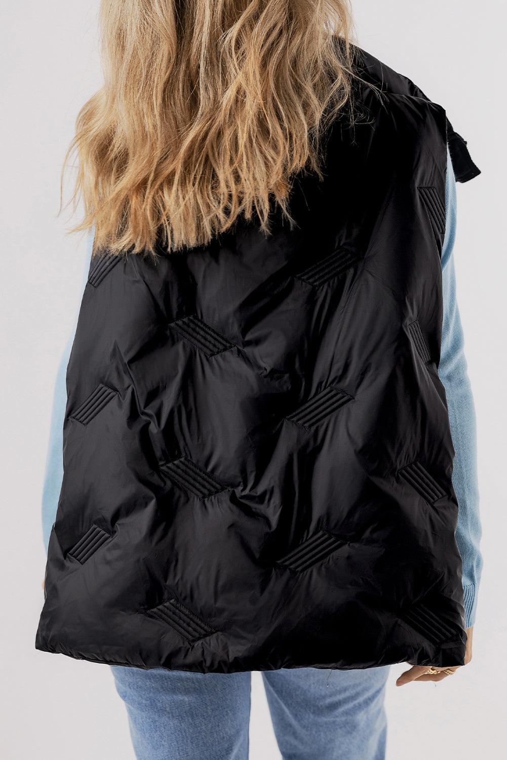 Black Quilted High Neck Zip Up Jacket Vest