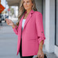 Notched Collar Roll Up Sleeve Blazer Coat