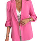 Notched Collar Roll Up Sleeve Blazer Coat